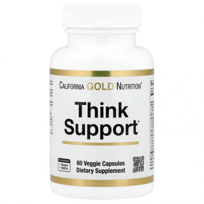 California Gold Nutrition, Think Support, с гинкго билоба, тюбетейкой, готу колой, бакопой и ферментами, 60 растительных капсул California Gold Nutrition, Think Support, с гинкго билоба, тюбетейкой, готу колой, бакопой и ферментами, 60 растительных капсул
