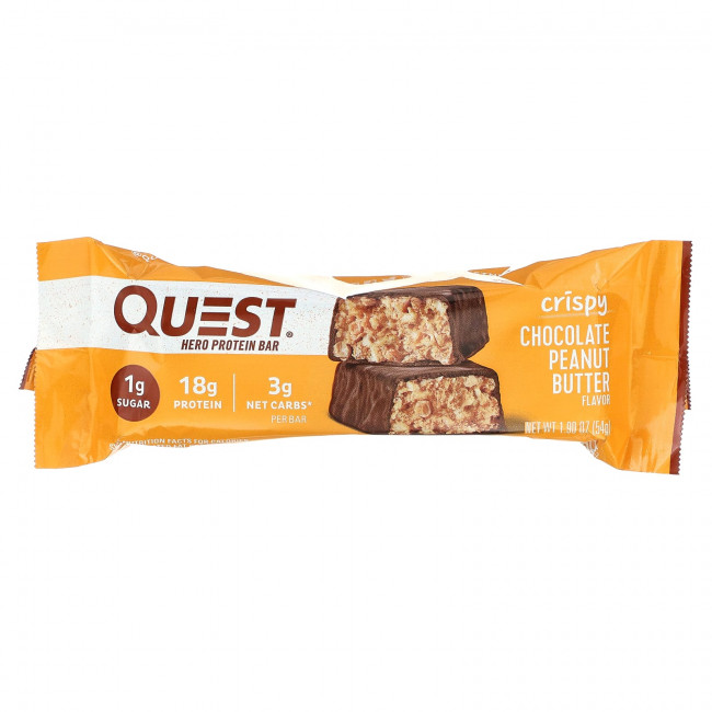 Quest Nutrition, Hero Protein Bar, хрустящий шоколад с арахисовой пастой, 12 батончиков по 54 г (1,9 унции) Quest Nutrition, Hero Protein Bar, хрустящий шоколад с арахисовой пастой, 12 батончиков по 54 г (1,9 унции)