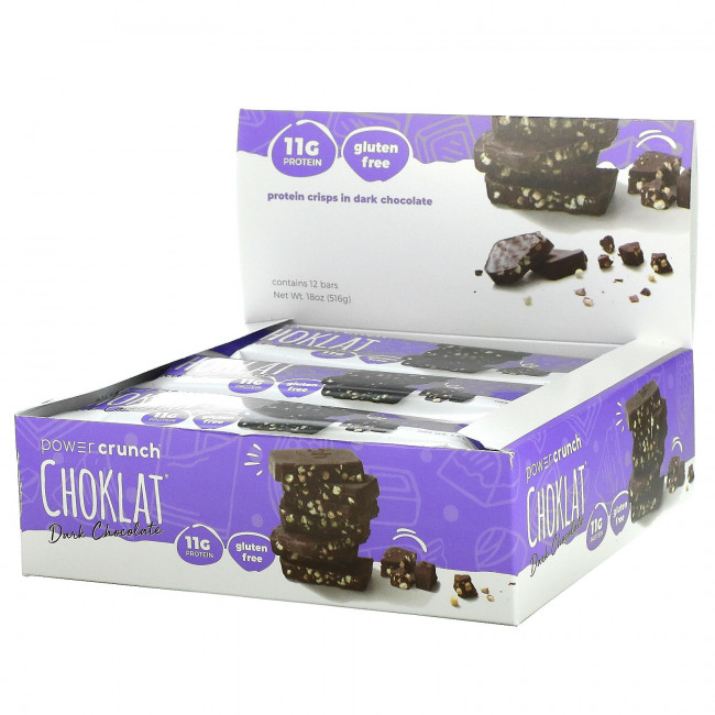 BNRG, Power Crunch Protein Crisp Bar, Choklat, Dark Chocolate, 12 Bars, 1.54 oz (43 g) Each BNRG, Power Crunch Protein Crisp Bar, Choklat, Dark Chocolate, 12 Bars, 1.54 oz (43 g) Each