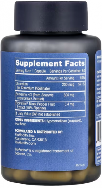 ProHealth Longevity, Berberine Pro, 600 мг, 60 растительных капсул