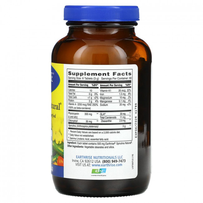 Earthrise, Spirulina Natural, добавка со спирулиной, 500 мг, 360 таблеток Earthrise, Spirulina Natural, добавка со спирулиной, 500 мг, 360 таблеток