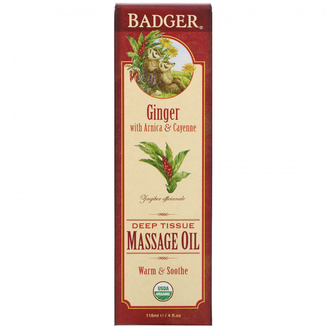 Badger Company, Масло для массажа глубоких тканей, имбирь с арникой и кайенским перцем, 118 мл (4 жидк. Унции) Badger Company, Масло для массажа глубоких тканей, имбирь с арникой и кайенским перцем, 118 мл (4 жидк. Унции)