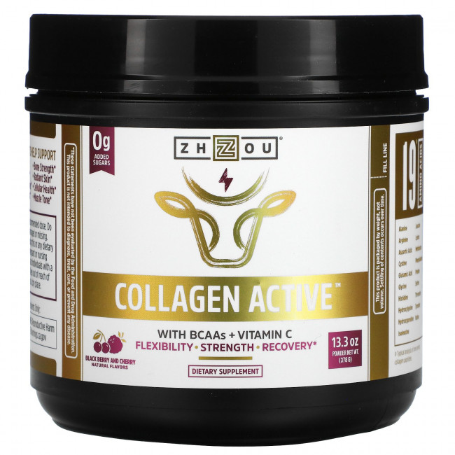 Zhou Nutrition, Collagen Active, черная ягода и вишня, 378 г (13,3 унции) Zhou Nutrition, Collagen Active, черная ягода и вишня, 378 г (13,3 унции)