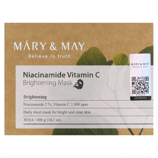 Mary&May, Никотинамид с витамином C, осветляющая косметическая маска, 30 шт., 400 г (14,1 унции) Mary&May, Никотинамид с витамином C, осветляющая косметическая маска, 30 шт., 400 г (14,1 унции)