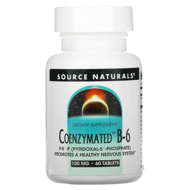 Source Naturals, Ферментированный витамин B6, 100 мг, 60 таблеток