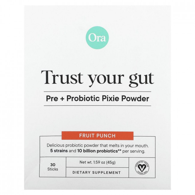 Ora, Trust Your Gut, порошок с пребиотиками и пробиотиками, фруктовый пунш, 10 млрд КОЕ, 30 стиков по 1,5 г (0,05 унции)