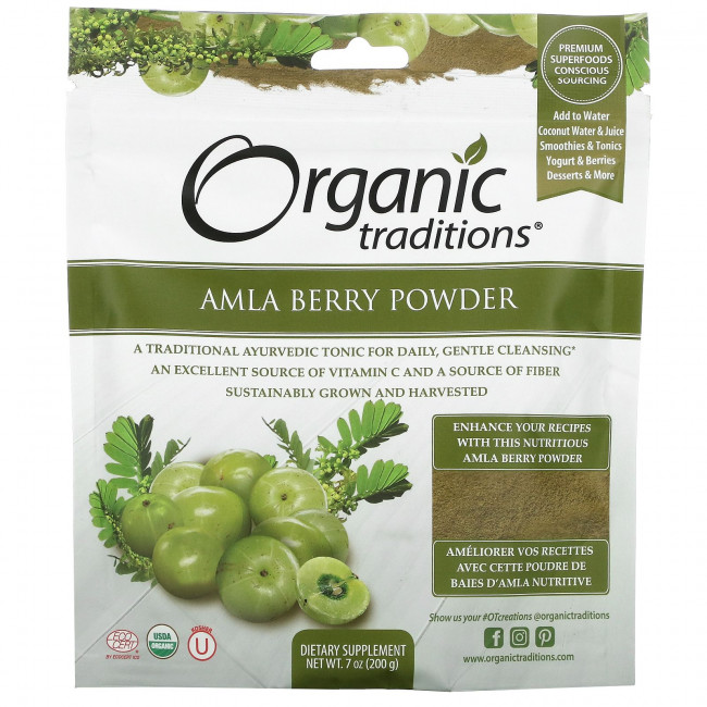 Organic Traditions, Порошок ягод амлы, 7 унций (200 г) Organic Traditions, Порошок ягод амлы, 7 унций (200 г)
