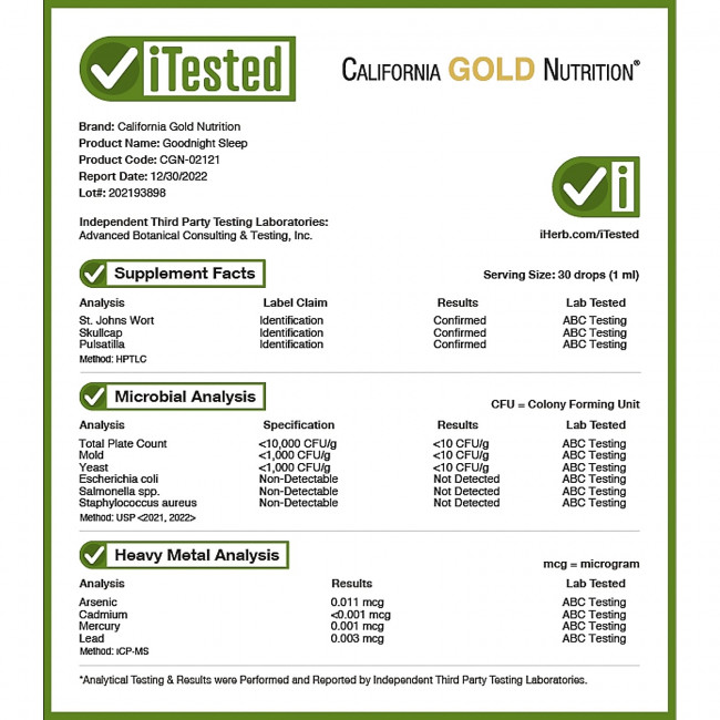 California Gold Nutrition, Goodnight Sleep, средство для спокойного сна, 30 мл (1 жидк. унция) California Gold Nutrition, Goodnight Sleep, средство для спокойного сна, 30 мл (1 жидк. унция)