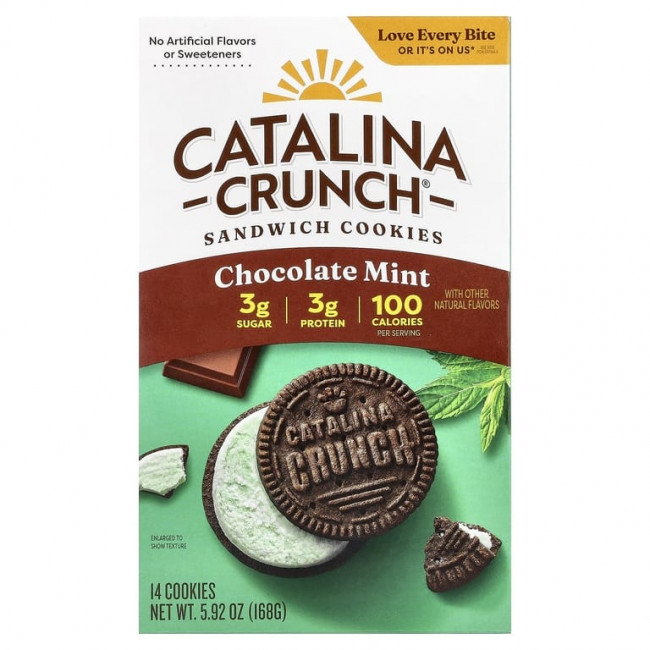 Catalina Crunch, печенье-сэндвич, со вкусом шоколада и мяты, 14 шт., 168 г (5,92 унции) Catalina Crunch, печенье-сэндвич, со вкусом шоколада и мяты, 14 шт., 168 г (5,92 унции)