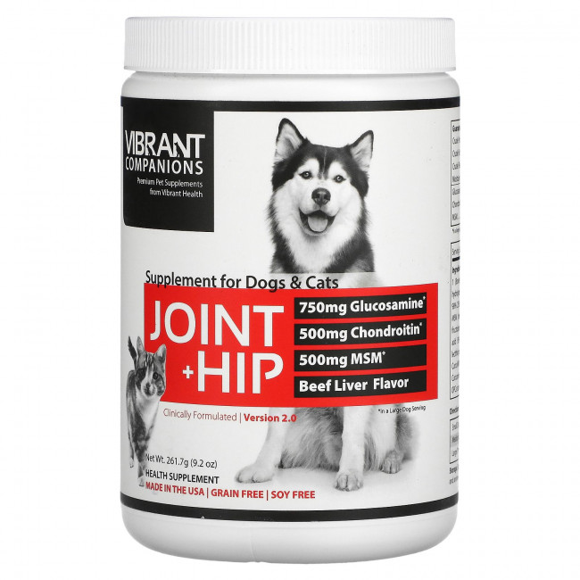 Vibrant Health, Joint + Hip, добавка для собак и кошек, вкус говяжьей печени, 260 г (9,17 унции) Vibrant Health, Joint + Hip, добавка для собак и кошек, вкус говяжьей печени, 260 г (9,17 унции)