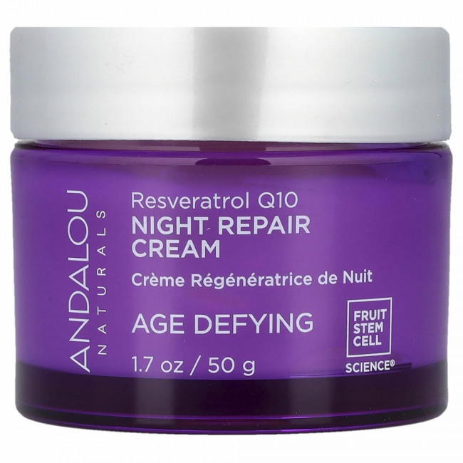 Andalou Naturals, Ночной восстанавливающий крем, Ресвератрол Q10, против старения, 50 мл Andalou Naturals, Ночной восстанавливающий крем, Ресвератрол Q10, против старения, 50 мл