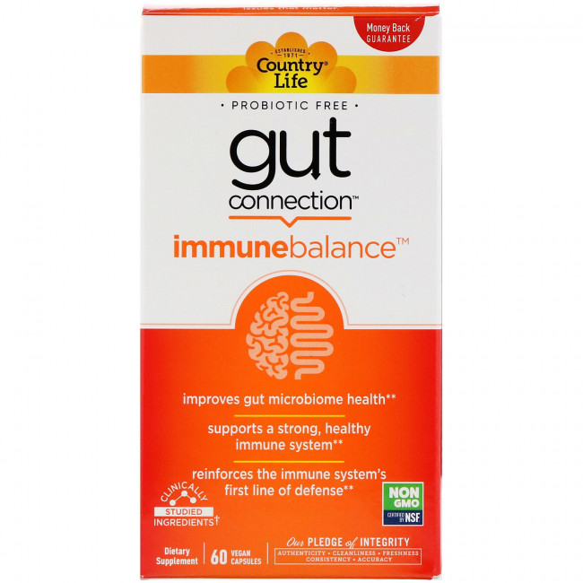 Country Life, Gut Connection, Immune Balance, 60 веганских капсул Country Life, Gut Connection, Immune Balance, 60 веганских капсул