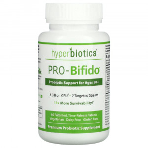 Hyperbiotics, 'ПРО-бифидо', пробиотический поддерживающий препарат для людей старше 50 лет, 60 таблеток замедленного высвобождения