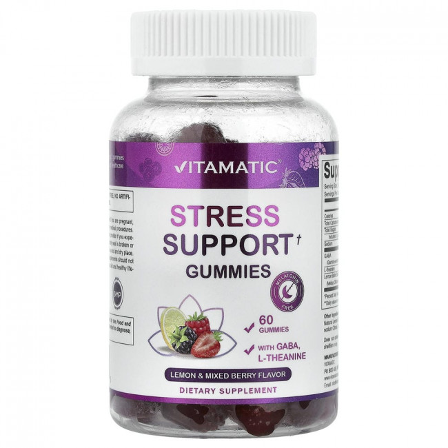 Vitamatic, жевательные конфеты для снятия стресса, лимон и ягоды, 60 штук.