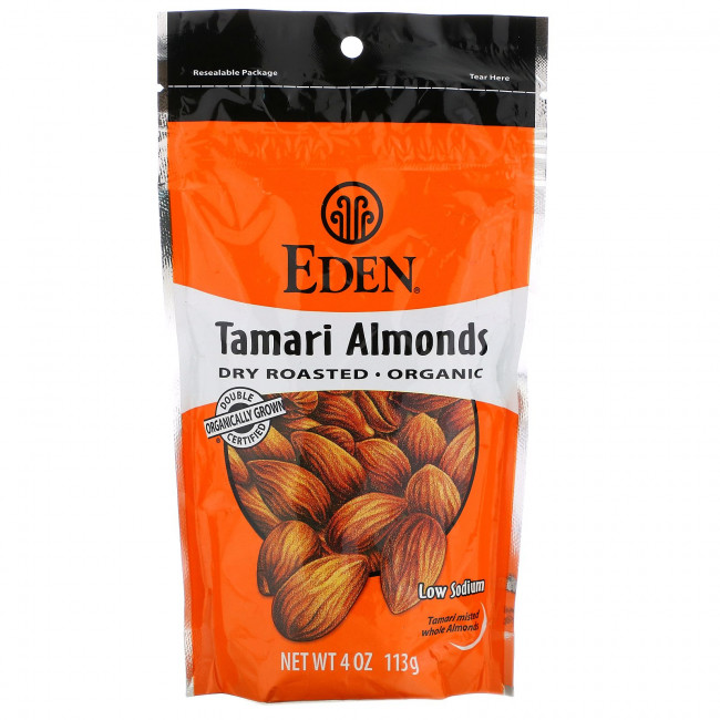 Eden Foods, Органический миндаль в соевом соусе, Обжарен без масла, 4 унции (113 г) Eden Foods, Органический миндаль в соевом соусе, Обжарен без масла, 4 унции (113 г)