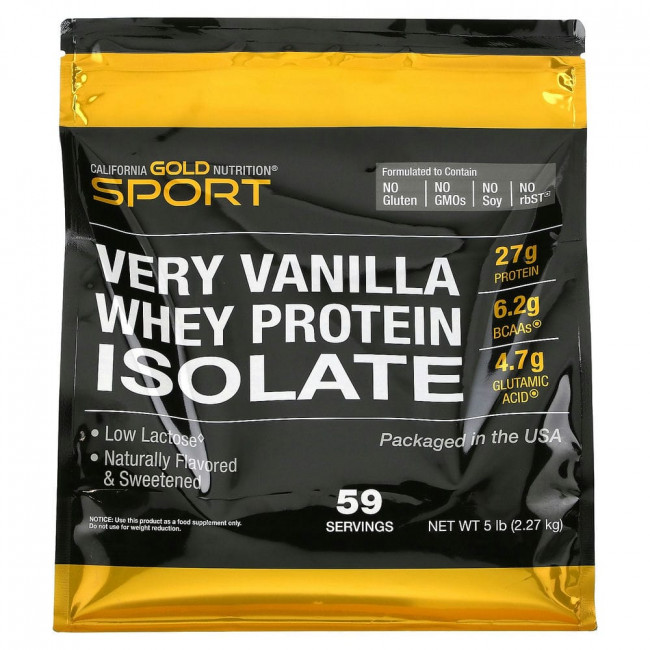California Gold Nutrition, изолят сывороточного протеина со вкусом ванили, 2270 г (5 фунта) California Gold Nutrition, изолят сывороточного протеина со вкусом ванили, 2270 г (5 фунта)