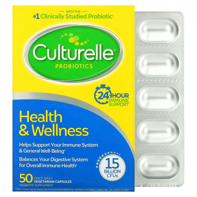 Culturelle, пробиотики, здоровье и хорошее самочувствие, 15 миллиардов КОЕ, 50 вегетарианских капсул для приема один раз в день Culturelle, пробиотики, здоровье и хорошее самочувствие, 15 миллиардов КОЕ, 50 вегетарианских капсул для приема один раз в день