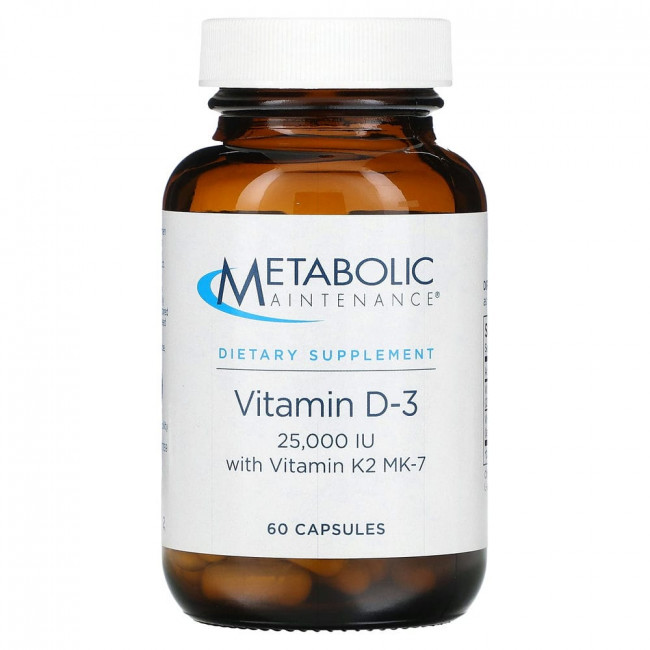 Metabolic Maintenance, Vitamin D-3 with Vitamin K2 MK-7, 25,000 IU, 60 Capsules Metabolic Maintenance, Vitamin D-3 with Vitamin K2 MK-7, 25,000 IU, 60 Capsules