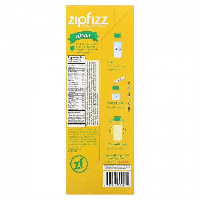Zipfizz, Смесь для энергетических напитков, цитрус, 20 тюбиков, 11 г (0,39 унции)