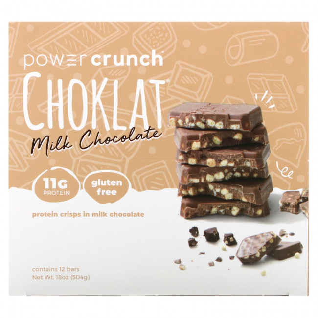 BNRG, Энергетический белковый батончик Power Crunch Choklat, молочный шоколад, 12 батончиков, вес каждого 42 г (1,5 унции) BNRG, Энергетический белковый батончик Power Crunch Choklat, молочный шоколад, 12 батончиков, вес каждого 42 г (1,5 унции)