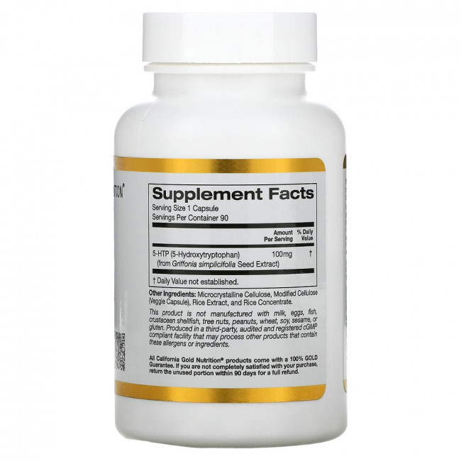 California Gold Nutrition, 5-гидрокситриптофан, поддержка хорошего настроения, экстракт семян гриффонии простолистной из Швейцарии, 100 мг, 90 вегетарианских капсул California Gold Nutrition, 5-гидрокситриптофан, поддержка хорошего настроения, экстракт семян гриффонии простолистной из Швейцарии, 100 мг, 90 вегетарианских капсул