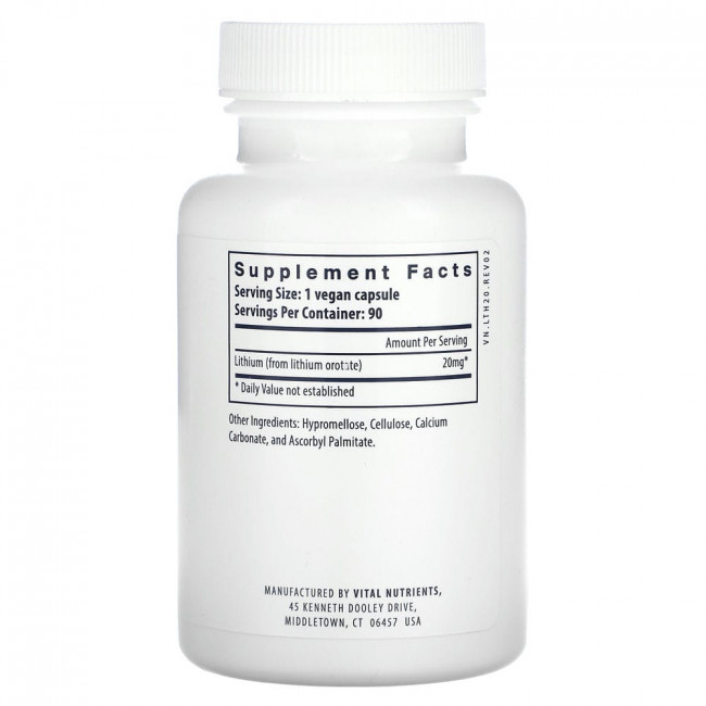 Vital Nutrients, Lithium , 20 mg , 90 Vegan Capsules