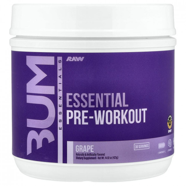 Raw Nutrition, Bum Essentials, Essential Pre-Workout, Grape, 14.92 oz (423 g) Raw Nutrition, Bum Essentials, Essential Pre-Workout, Grape, 14.92 oz (423 g)
