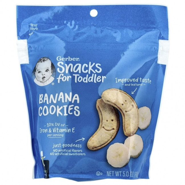 Gerber, Snacks for Toddler, банановое печенье, от 12 месяцев, 142 г (5 унций) Gerber, Snacks for Toddler, банановое печенье, от 12 месяцев, 142 г (5 унций)