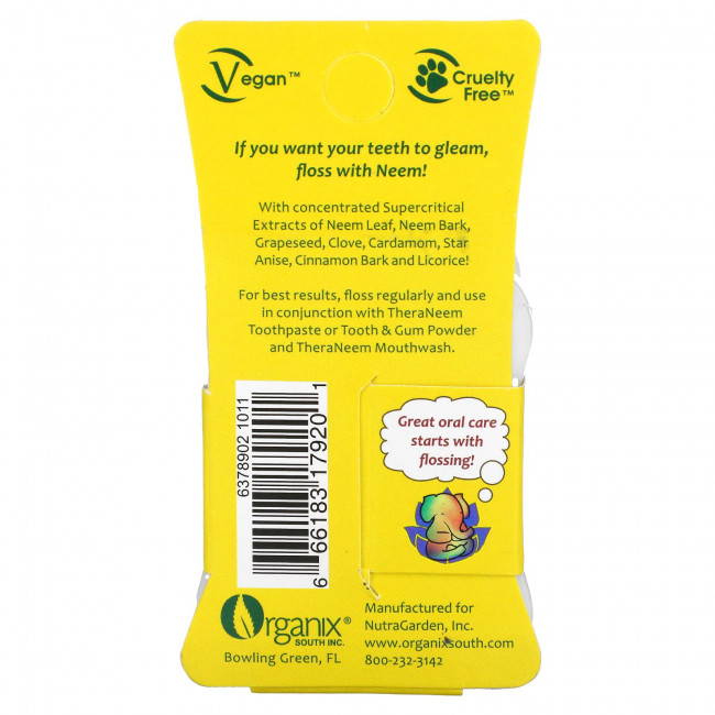 Organix South, TheraNeem Naturals, зубная нить из нима, корица, 50 ярдов Organix South, TheraNeem Naturals, зубная нить из нима, корица, 50 ярдов