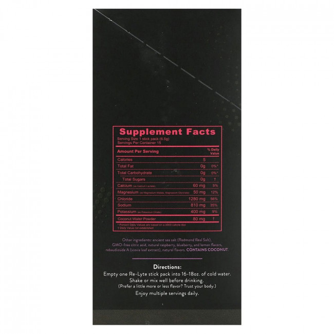Redmond Trading Company, Re-Lyte, смесь электролитов, ягодное ассорти, 15 пакетиков по 6,5 г (0,23 унции)