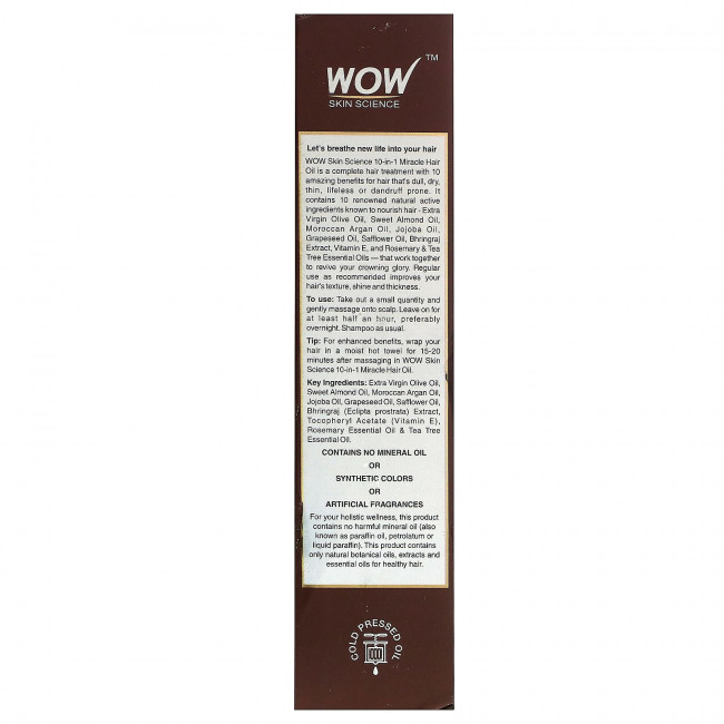 Wow Skin Science, 10 in 1 Miracle, масло для волос, 200 мл (6,8 жидк. унции)