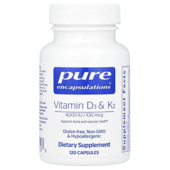 Pure Encapsulations, Витамины D3 и K2, 120 капсул Pure Encapsulations, Витамины D3 и K2, 120 капсул