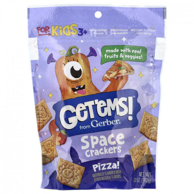 Gerber, Get'ems!™, Космические крекеры, для детей от 3 лет, пицца, 142 г (5 унций) Gerber, Get'ems!™, Космические крекеры, для детей от 3 лет, пицца, 142 г (5 унций)