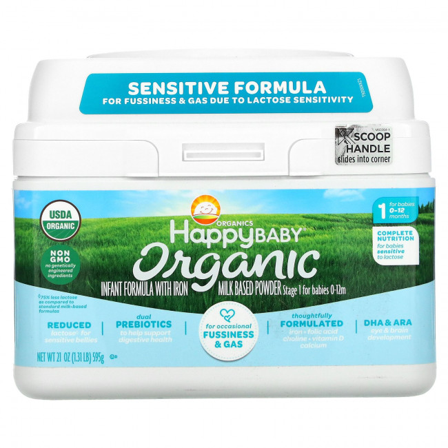Happy Family Organics, Organics Happy Baby, смесь для младенцев с железом, этап 2, 0–12 месяцев, 595 г (21 унция)