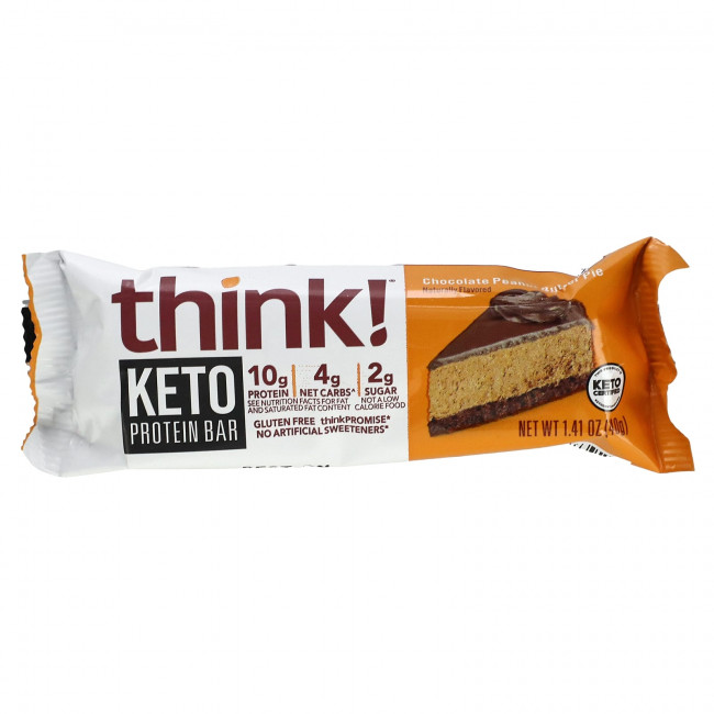 Think !, Keto Protein Bars, шоколадный пирог с арахисовой пастой, 5 батончиков, 40 г (1,41 унции) каждый Think !, Keto Protein Bars, шоколадный пирог с арахисовой пастой, 5 батончиков, 40 г (1,41 унции) каждый