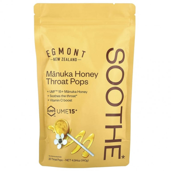 Egmont Honey, Manuka Honey Throat Pops, UMF ™ 15+, 20 леденцов, 140 г (4,94 унции)