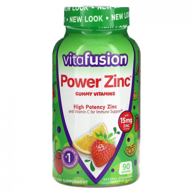 VitaFusion, Power Zinc Gummy Vitamins, Natural Strawberry Tangerine, 15 mg, 90 Gummies (5 mg per Gummy)
