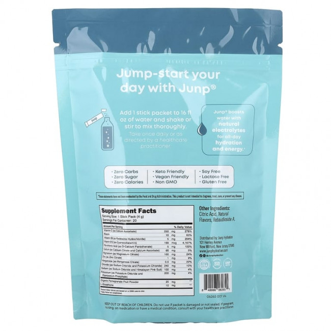 JUNP Hydration, электролитная порошковая смесь, «Пина колада», 20 пакетиков по 4 г (0,14 унции)