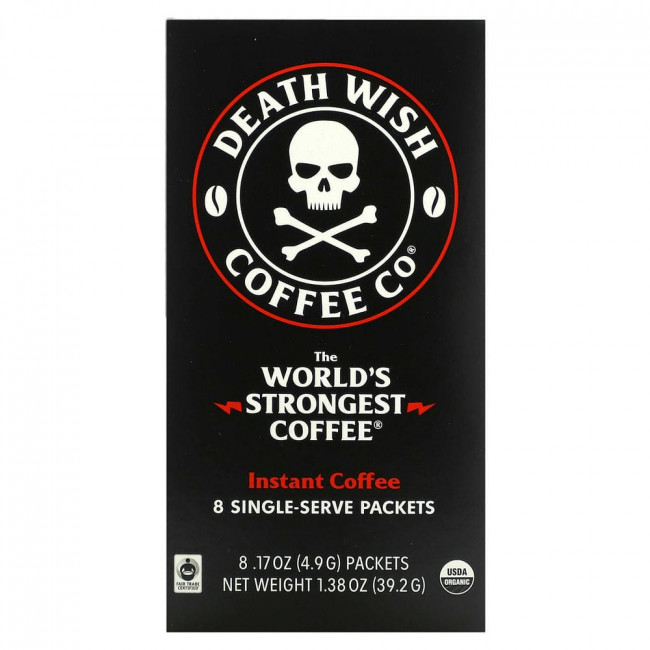 Death Wish Coffee, The World's Strongest Coffee, растворимый кофе, темная обжарка, 8 порционных пакетиков по 4,9 г (17 унций)