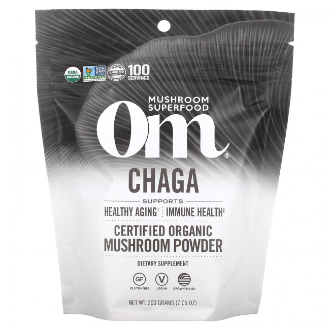 Om Mushrooms, Чага, сертифицированный органический грибной порошок, 200 г (7,05 унции) Om Mushrooms, Чага, сертифицированный органический грибной порошок, 200 г (7,05 унции)