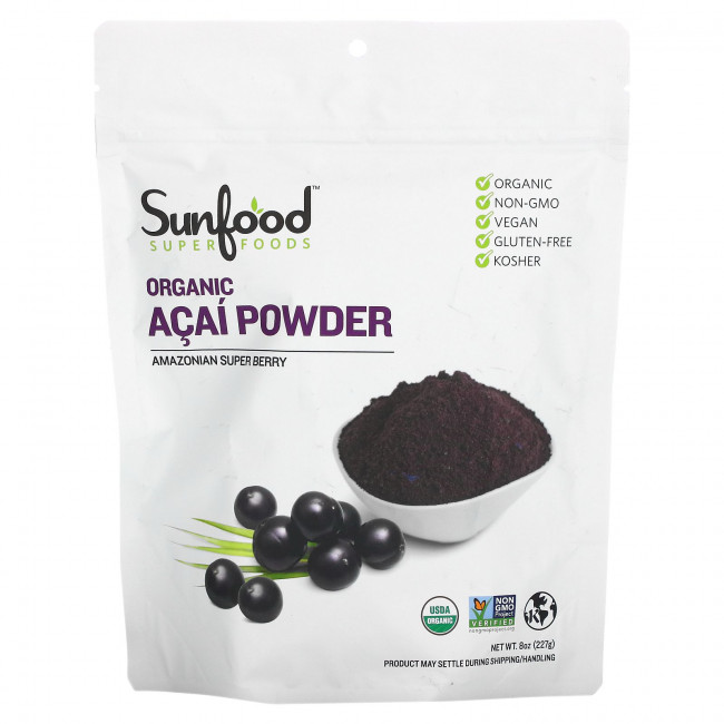 Sunfood, Органический порошок асаи, 227 г (8 унций) Sunfood, Органический порошок асаи, 227 г (8 унций)
