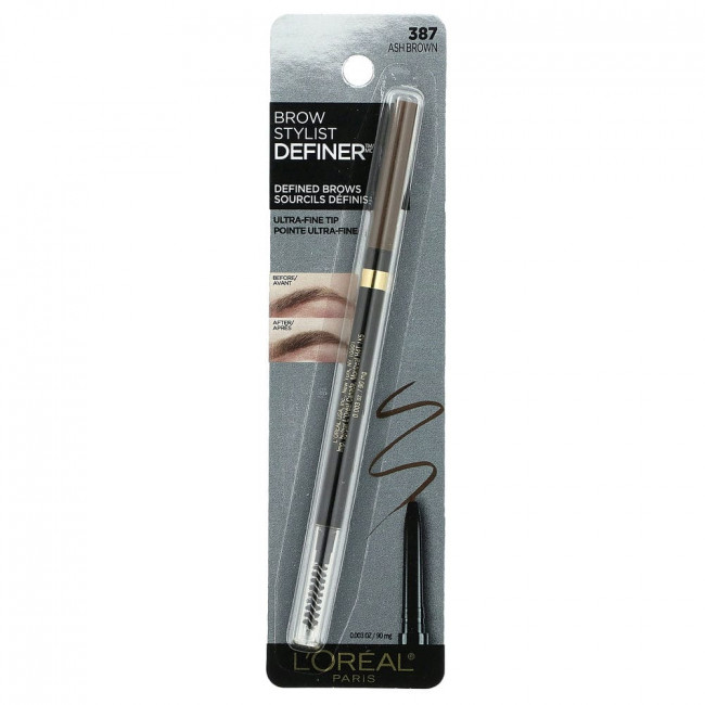 L'Oréal, Brow Stylist Definer, средство для бровей, оттенок 387 пепельно-каштановый, 90 мг (0,003 унции)