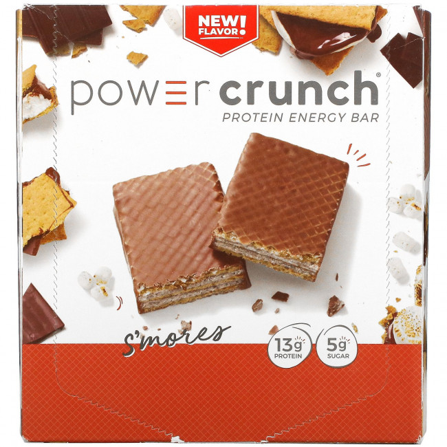 BNRG, Power Crunch, протеиновый энергетический батончик, со вкусом зефира, крекера и шоколада, 12 батончиков, 40 г (1,4 унции) каждый BNRG, Power Crunch, протеиновый энергетический батончик, со вкусом зефира, крекера и шоколада, 12 батончиков, 40 г (1,4 унции) каждый