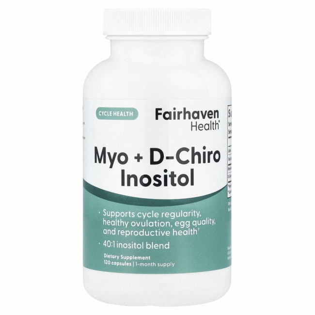 Fairhaven Health, мио-инозитол и D-хиро-инозитол, 120 капсул