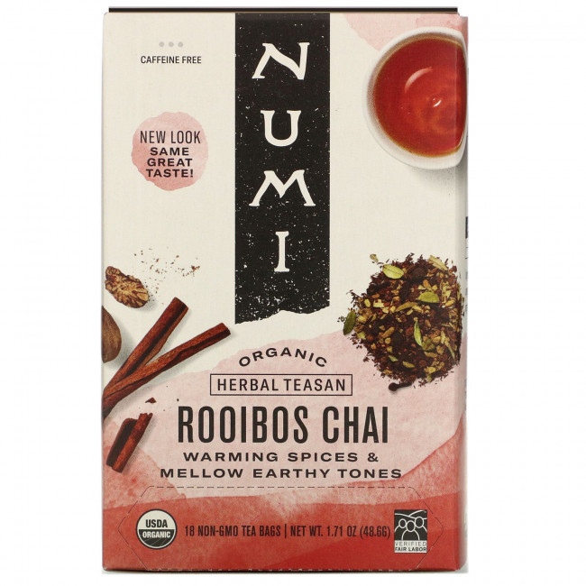 Numi Tea, Organic Herbal Teasan, чай ройбуш, без кофеина, 18 чайных пакетиков, 48,6 г (1,71 унции) Numi Tea, Organic Herbal Teasan, чай ройбуш, без кофеина, 18 чайных пакетиков, 48,6 г (1,71 унции)