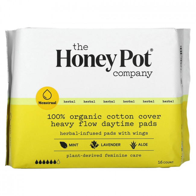 The Honey Pot Company, обильные дневные прокладки из 100% органического хлопка, 16 шт.