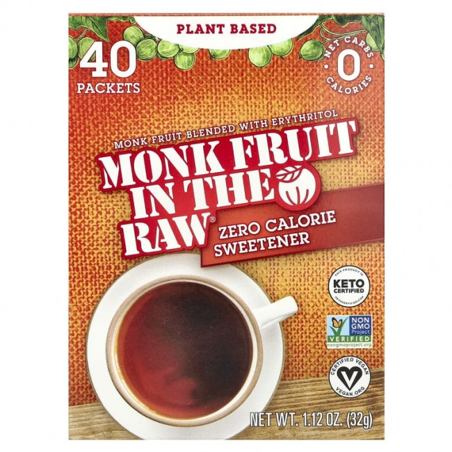 In the Raw, Monk Fruit In The Raw®, нулевой подсластитель, 40 пакетиков, 32 г (1,12 унции) In the Raw, Monk Fruit In The Raw®, нулевой подсластитель, 40 пакетиков, 32 г (1,12 унции)