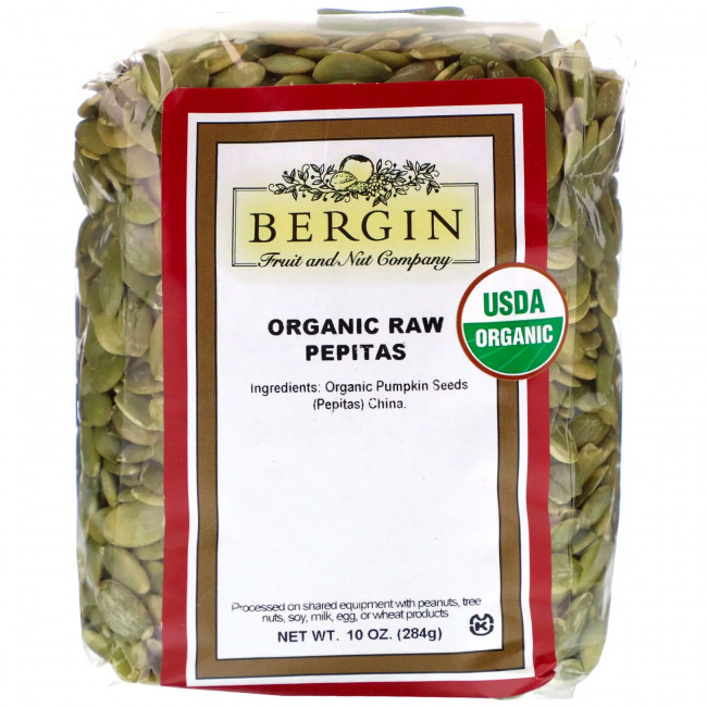 Bergin Fruit and Nut Company, Органические сырые тыквенные семечки, 284 г (10 унций) Bergin Fruit and Nut Company, Органические сырые тыквенные семечки, 284 г (10 унций)