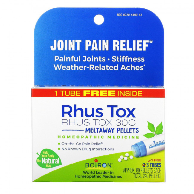 Boiron, Rhus Tox, обезболивающее, гранулы Meltaway, 30C, 3 тюбика, 80 гранул в каждой Boiron, Rhus Tox, обезболивающее, гранулы Meltaway, 30C, 3 тюбика, 80 гранул в каждой