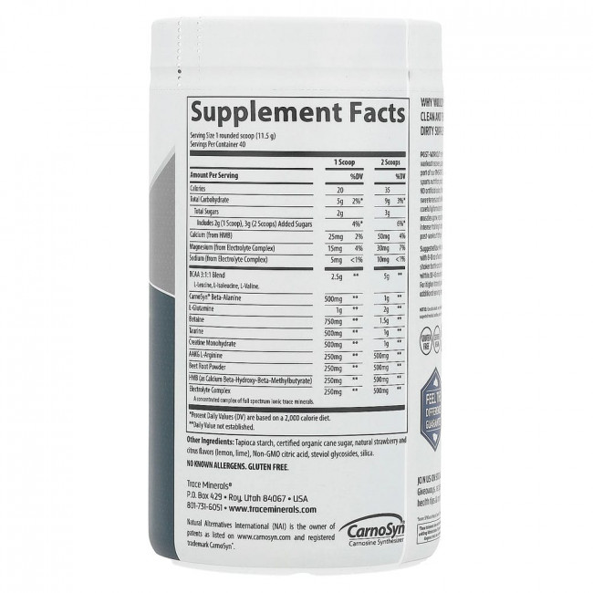 Trace Minerals ®, TMSPORT, очищающий продукт после тренировки, со вкусом клубничного лимонада, 460 г (1,01 фунта)
